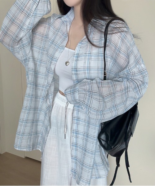gossip!ロサンゼルス(ゴシップロサンゼルス)の「ヴィンテージチェック ルーズフィットシャツ Y2K(Tシャツ/カットソー・レディース・ベージュ/チェック/ホワイト/ブラック・FREE)」の18枚目の写真