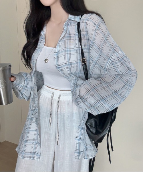 gossip!ロサンゼルス(ゴシップロサンゼルス)の「ヴィンテージチェック ルーズフィットシャツ Y2K(Tシャツ/カットソー・レディース・ベージュ/チェック/ホワイト/ブラック・FREE)」の13枚目の写真