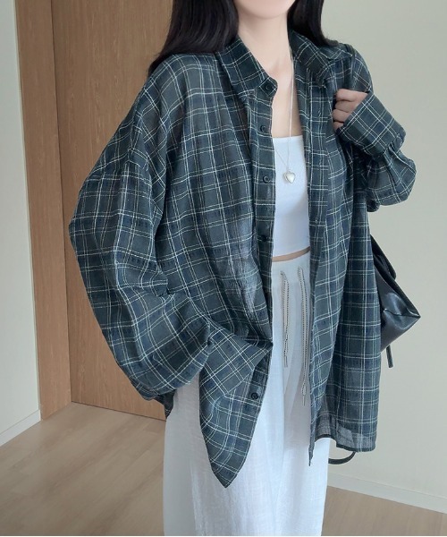 gossip!ロサンゼルス(ゴシップロサンゼルス)の「ヴィンテージチェック ルーズフィットシャツ Y2K(Tシャツ/カットソー・レディース・ベージュ/チェック/ホワイト/ブラック・FREE)」の22枚目の写真