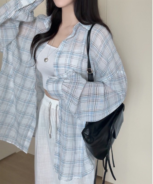 gossip!ロサンゼルス(ゴシップロサンゼルス)の「ヴィンテージチェック ルーズフィットシャツ Y2K(Tシャツ/カットソー・レディース・ベージュ/チェック/ホワイト/ブラック・FREE)」の11枚目の写真