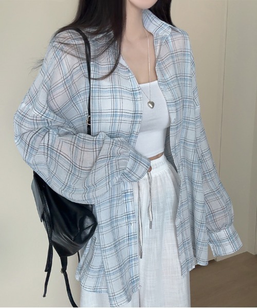 gossip!ロサンゼルス(ゴシップロサンゼルス)の「ヴィンテージチェック ルーズフィットシャツ Y2K(Tシャツ/カットソー・レディース・ベージュ/チェック/ホワイト/ブラック・FREE)」の10枚目の写真