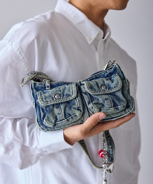 Flap Pocket Denim Shoulder Bag with Charm / チャーム付き フラップ Flap Pocket Denim Shoulder Bag with Charm / チャーム付き フラップ