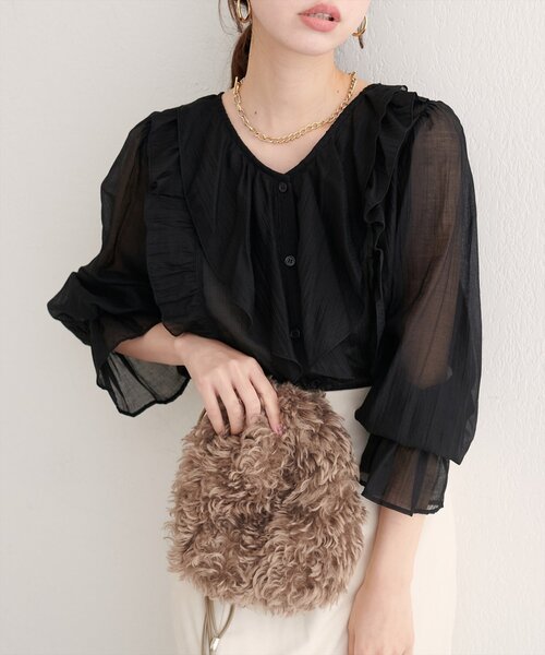 natural couture（ナチュラルクチュール）の「【WEB限定】フリリーブラウス（シャツ/ブラウス・レディース・ブラック/ブラウン/イエロー/オフホワイト・FREE）」の17枚目の写真