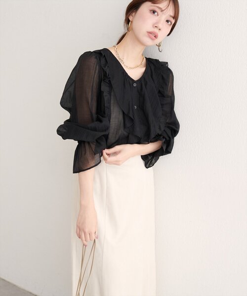 natural couture（ナチュラルクチュール）の「【WEB限定】フリリーブラウス（シャツ/ブラウス・レディース・ブラック/ブラウン/イエロー/オフホワイト・FREE）」の22枚目の写真