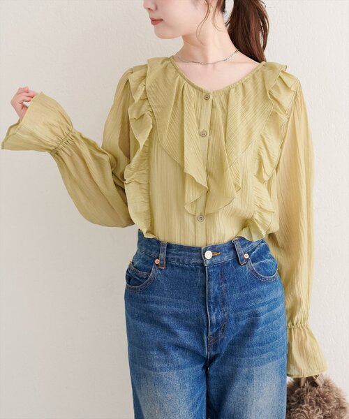 natural couture（ナチュラルクチュール）の「【WEB限定】フリリーブラウス（シャツ/ブラウス・レディース・ブラック/ブラウン/イエロー/オフホワイト・FREE）」の8枚目の写真