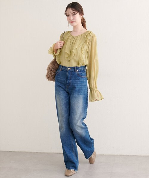natural couture（ナチュラルクチュール）の「【WEB限定】フリリーブラウス（シャツ/ブラウス・レディース・ブラック/ブラウン/イエロー/オフホワイト・FREE）」の7枚目の写真