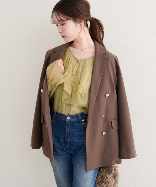 natural couture（ナチュラルクチュール）の「【WEB限定】フリリーブラウス（シャツ/ブラウス・レディース・ブラック/ブラウン/イエロー/オフホワイト・FREE）」の6枚目の写真