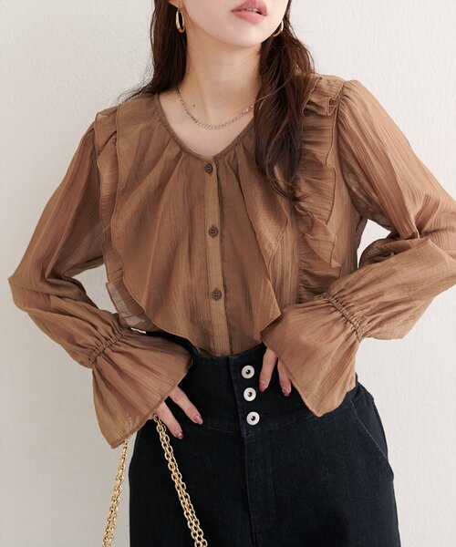 natural couture（ナチュラルクチュール）の「【WEB限定】フリリーブラウス（シャツ/ブラウス・レディース・ブラック/ブラウン/イエロー/オフホワイト・FREE）」の10枚目の写真