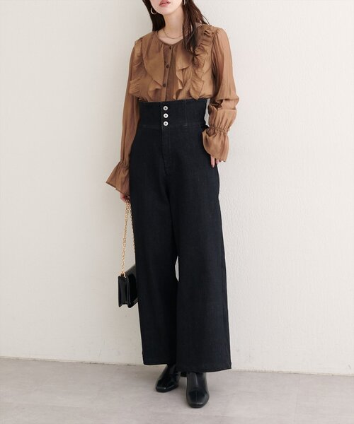 natural couture（ナチュラルクチュール）の「【WEB限定】フリリーブラウス（シャツ/ブラウス・レディース・ブラック/ブラウン/イエロー/オフホワイト・FREE）」の12枚目の写真