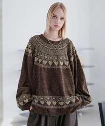 ハートモチーフノルディックデザインモールニット