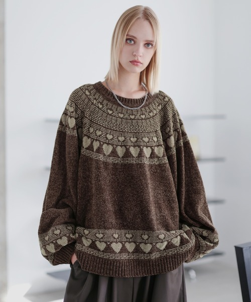 ROCHEM（ローシェン）の「ハートモチーフノルディックデザインモールニット（ニット/セーター・メンズ・ブラック/ブラウン/ネイビー/チャコール・L/M/S/XS）」の3枚目の写真