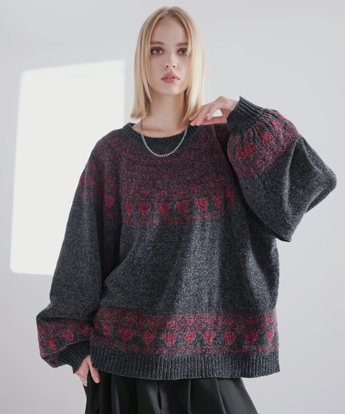 ROCHEM（ローシェン）の「ハートモチーフノルディックデザインモールニット（ニット/セーター・メンズ・ブラック/ブラウン/ネイビー/チャコール・L/M/S/XS）」の2枚目の写真