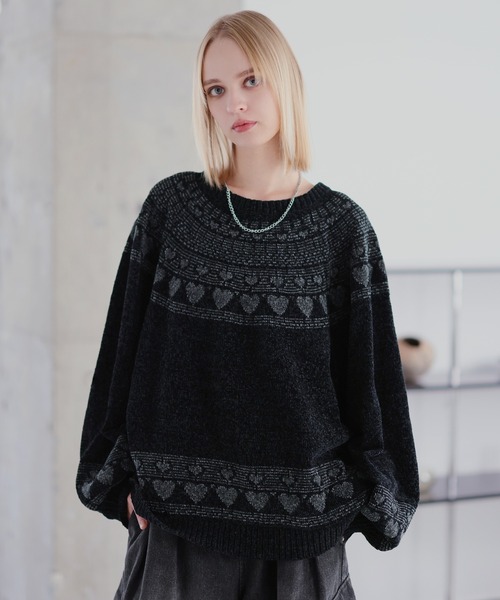 ROCHEM（ローシェン）の「ハートモチーフノルディックデザインモールニット（ニット/セーター・メンズ・ブラック/ブラウン/ネイビー/チャコール・L/M/S/XS）」の5枚目の写真