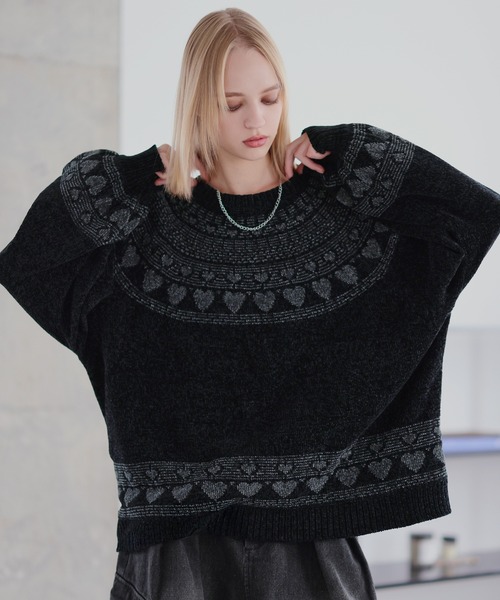 ROCHEM（ローシェン）の「ハートモチーフノルディックデザインモールニット（ニット/セーター・メンズ・ブラック/ブラウン/ネイビー/チャコール・L/M/S/XS）」の6枚目の写真