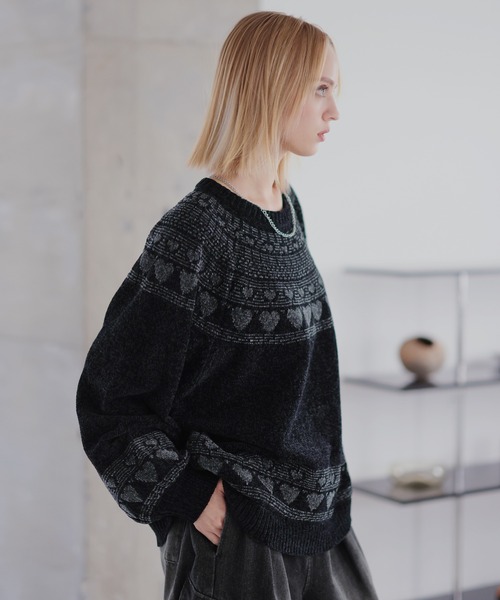 ROCHEM（ローシェン）の「ハートモチーフノルディックデザインモールニット（ニット/セーター・メンズ・ブラック/ブラウン/ネイビー/チャコール・L/M/S/XS）」の7枚目の写真