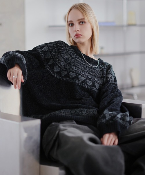 ROCHEM（ローシェン）の「ハートモチーフノルディックデザインモールニット（ニット/セーター・メンズ・ブラック/ブラウン/ネイビー/チャコール・L/M/S/XS）」の8枚目の写真