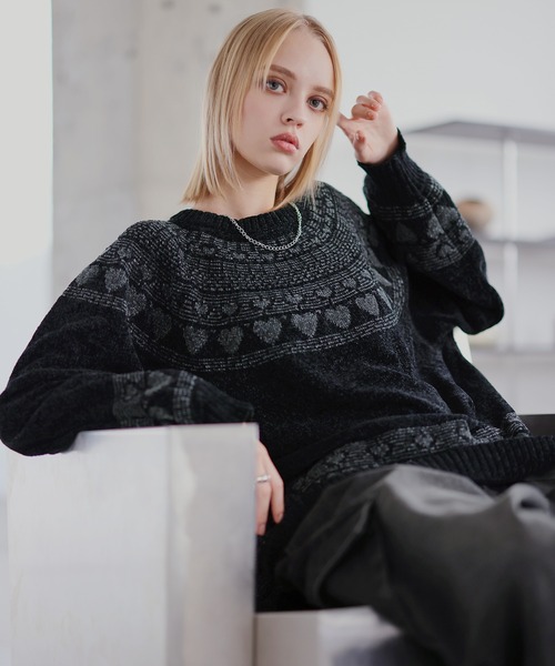 ROCHEM（ローシェン）の「ハートモチーフノルディックデザインモールニット（ニット/セーター・メンズ・ブラック/ブラウン/ネイビー/チャコール・L/M/S/XS）」の9枚目の写真