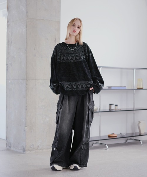 ROCHEM（ローシェン）の「ハートモチーフノルディックデザインモールニット（ニット/セーター・メンズ・ブラック/ブラウン/ネイビー/チャコール・L/M/S/XS）」の11枚目の写真