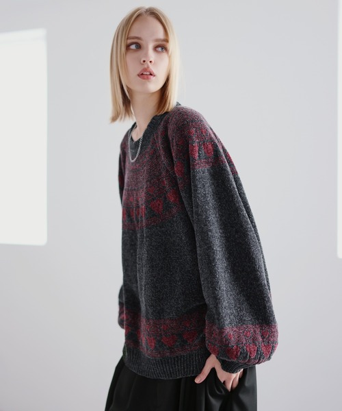 ROCHEM（ローシェン）の「ハートモチーフノルディックデザインモールニット（ニット/セーター・メンズ・ブラック/ブラウン/ネイビー/チャコール・L/M/S/XS）」の15枚目の写真