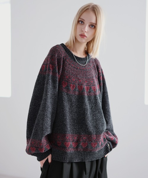 ROCHEM（ローシェン）の「ハートモチーフノルディックデザインモールニット（ニット/セーター・メンズ・ブラック/ブラウン/ネイビー/チャコール・L/M/S/XS）」の16枚目の写真