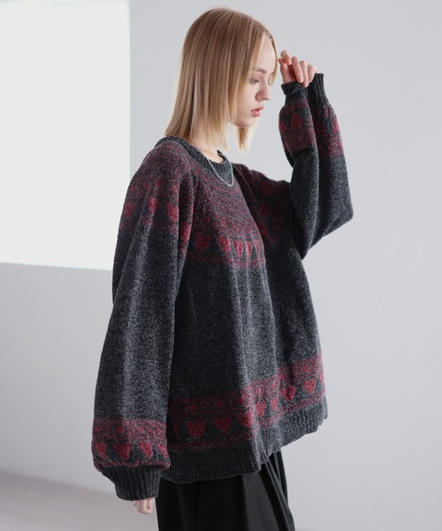 ROCHEM（ローシェン）の「ハートモチーフノルディックデザインモールニット（ニット/セーター・メンズ・ブラック/ブラウン/ネイビー/チャコール・L/M/S/XS）」の17枚目の写真