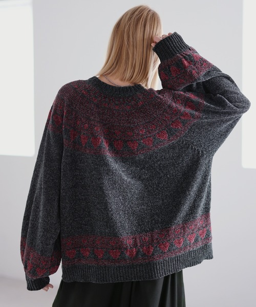 ROCHEM（ローシェン）の「ハートモチーフノルディックデザインモールニット（ニット/セーター・メンズ・ブラック/ブラウン/ネイビー/チャコール・L/M/S/XS）」の18枚目の写真