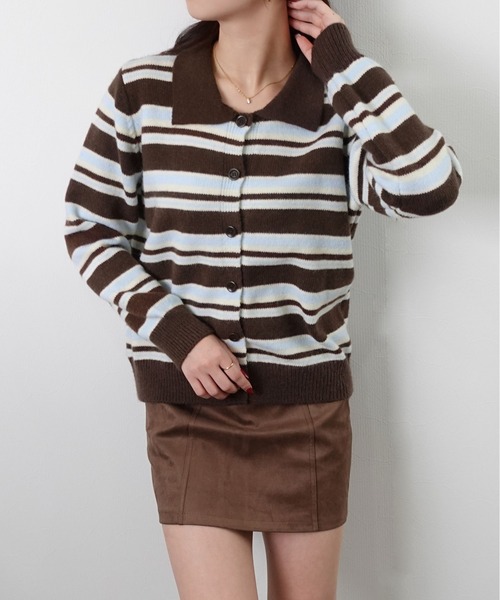 ピヌエ　 ミニボーダーニットトップス（BROWN）新品未使用品 ピヌエ ミニボーダーニットトップス（BROWN）新品未使用品