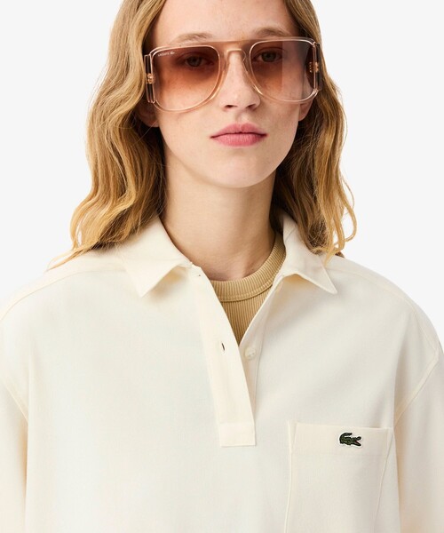 LACOSTE（ラコステ）の「オーバーサイズハーフボタン ストレッチフランネルシャツ（シャツ/ブラウス・レディース・オフホワイト/グレー・38/40/36/34）」の3枚目の写真