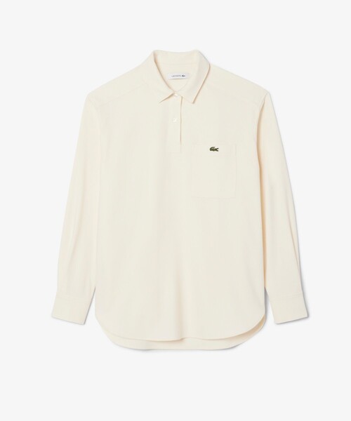 LACOSTE（ラコステ）の「オーバーサイズハーフボタン ストレッチフランネルシャツ（シャツ/ブラウス・レディース・オフホワイト/グレー・38/40/36/34）」の5枚目の写真