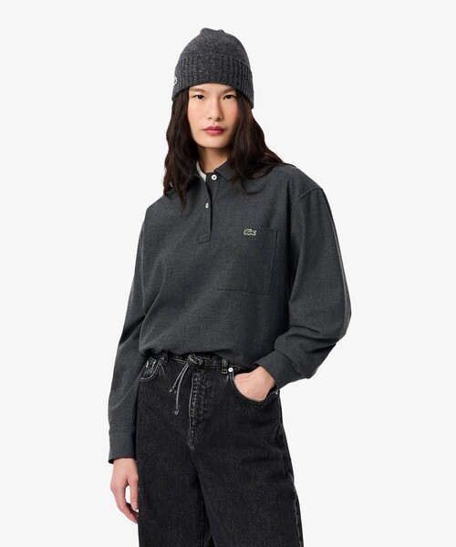 LACOSTE（ラコステ）の「オーバーサイズハーフボタン ストレッチフランネルシャツ（シャツ/ブラウス・レディース・オフホワイト/グレー・38/40/36/34）」の9枚目の写真