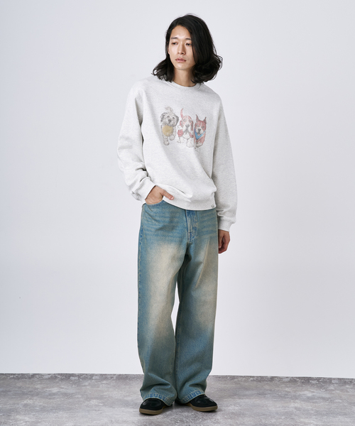 B.C STOCK（ベーセーストック）の「NEW ドッグ＆キャット柄 アソートクルーネックスウェット（スウェット・メンズ・ブラウン/ホワイト系その他/ホワイト/ネイビー/チャコールグレー・LARGE/MEDIUM）」の11枚目の写真