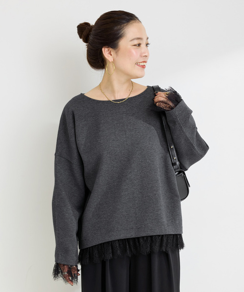 B.C STOCK(ベーセーストック)の「ウォッシャブル / レースヘムドルマンプルオーバー(Tシャツ/カットソー・レディース・ブラウン/チャコールグレー・FREE)」の8枚目の写真