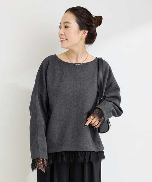 B.C STOCK(ベーセーストック)の「ウォッシャブル / レースヘムドルマンプルオーバー(Tシャツ/カットソー・レディース・ブラウン/チャコールグレー・FREE)」の12枚目の写真