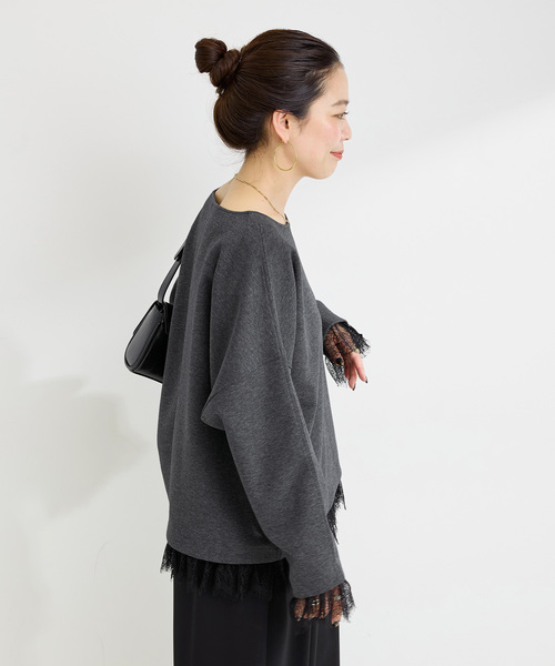 B.C STOCK(ベーセーストック)の「ウォッシャブル / レースヘムドルマンプルオーバー(Tシャツ/カットソー・レディース・ブラウン/チャコールグレー・FREE)」の14枚目の写真