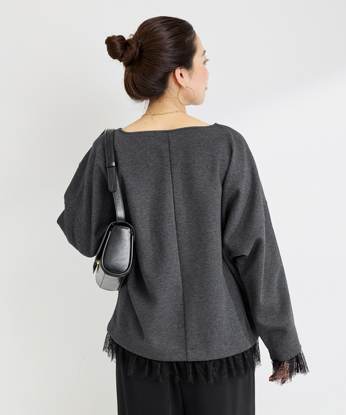 B.C STOCK(ベーセーストック)の「ウォッシャブル / レースヘムドルマンプルオーバー(Tシャツ/カットソー・レディース・ブラウン/チャコールグレー・FREE)」の9枚目の写真