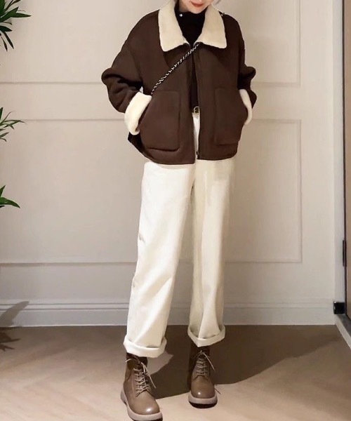 SHEPP(シープ)の「フェイクムートンボアジップブルゾン(ブルゾン・レディース・ブラウン/キャメル・L/M)」の10枚目の写真