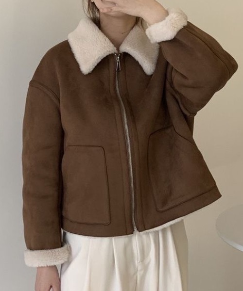 SHEPP(シープ)の「フェイクムートンボアジップブルゾン(ブルゾン・レディース・ブラウン/キャメル・L/M)」の13枚目の写真