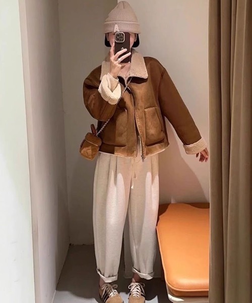 SHEPP(シープ)の「フェイクムートンボアジップブルゾン(ブルゾン・レディース・ブラウン/キャメル・L/M)」の18枚目の写真