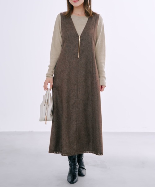 COHINA(コヒナ)の「ツイードフロントジップジャンパースカート 【低身長・小柄女性】(ワンピース・レディース・ブラック/グレー/ブラウン・SHORT/REGULAR)」の3枚目の写真