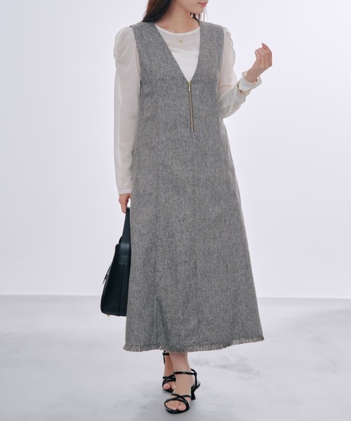 COHINA(コヒナ)の「ツイードフロントジップジャンパースカート 【低身長・小柄女性】(ワンピース・レディース・ブラック/グレー/ブラウン・SHORT/REGULAR)」の1枚目の写真