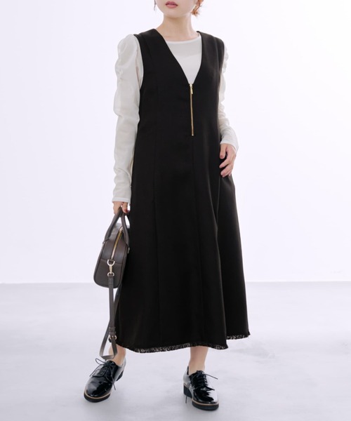 COHINA(コヒナ)の「ツイードフロントジップジャンパースカート 【低身長・小柄女性】(ワンピース・レディース・ブラック/グレー/ブラウン・SHORT/REGULAR)」の2枚目の写真