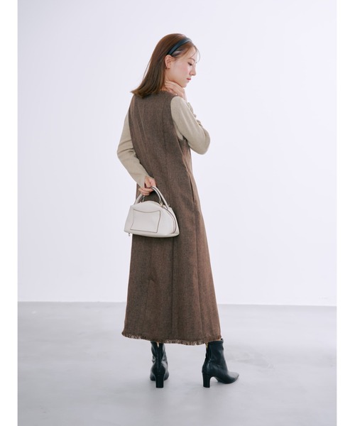 COHINA(コヒナ)の「ツイードフロントジップジャンパースカート 【低身長・小柄女性】(ワンピース・レディース・ブラック/グレー/ブラウン・SHORT/REGULAR)」の9枚目の写真