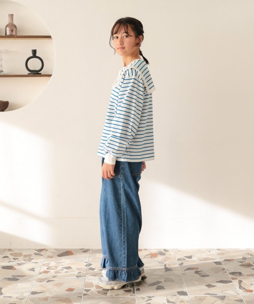 Ocean&Ground(オーシャン&グラウンド)の「Jr.フリルデニム(デニムパンツ・キッズ・ケミカルウォッシュ/ダークインディゴブルー/ブラック・160/150)」の6枚目の写真