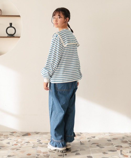 Ocean&Ground(オーシャン&グラウンド)の「Jr.フリルデニム(デニムパンツ・キッズ・ケミカルウォッシュ/ダークインディゴブルー/ブラック・160/150)」の7枚目の写真