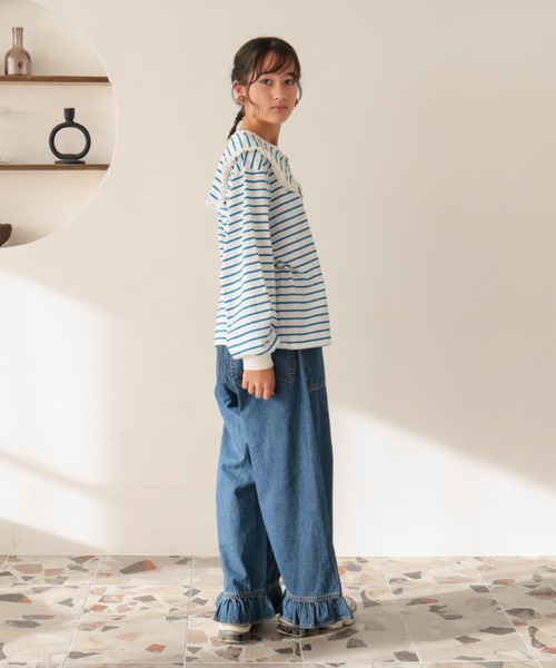 Ocean&Ground(オーシャン&グラウンド)の「Jr.フリルデニム(デニムパンツ・キッズ・ケミカルウォッシュ/ダークインディゴブルー/ブラック・160/150)」の8枚目の写真