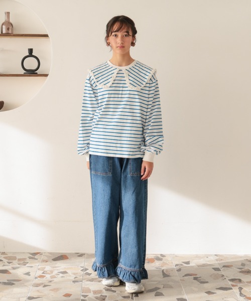 Ocean&Ground(オーシャン&グラウンド)の「Jr.フリルデニム(デニムパンツ・キッズ・ケミカルウォッシュ/ダークインディゴブルー/ブラック・160/150)」の9枚目の写真