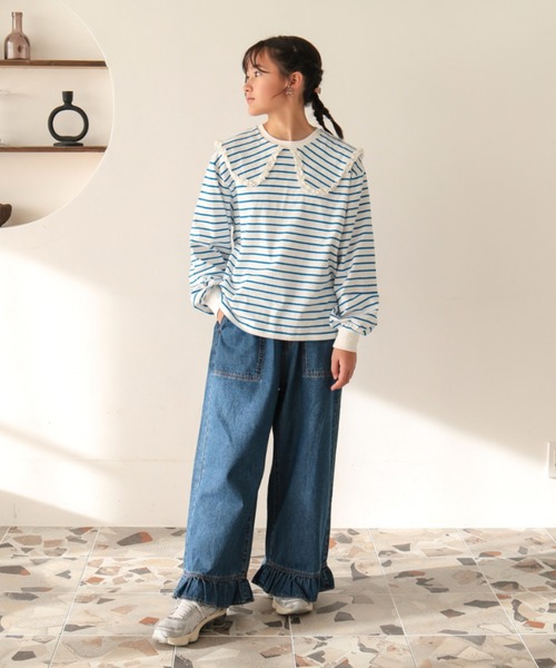 Ocean&Ground(オーシャン&グラウンド)の「Jr.フリルデニム(デニムパンツ・キッズ・ケミカルウォッシュ/ダークインディゴブルー/ブラック・160/150)」の5枚目の写真