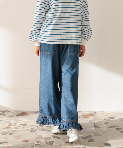 Ocean&Ground(オーシャン&グラウンド)の「Jr.フリルデニム(デニムパンツ・キッズ・ケミカルウォッシュ/ダークインディゴブルー/ブラック・160/150)」の4枚目の写真