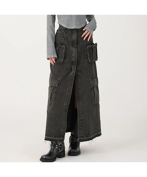 Evelyn Long Denim Skirt BLACK