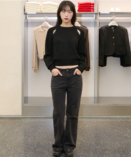 MUSINSA STANDARD WOMAN（ムシンサスタンダードウーマン）の「ウィメンズブーツカットデニムパンツ[ウォッシュドブラック]（デニムパンツ・レディース・その他・24/25/26/27/28/29/30）」の4枚目の写真